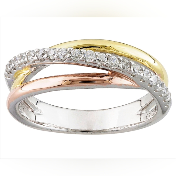 PRICE DROP Ring - Cubic Zirconia set in Silver, 18k Yellow & Rose Gold. NWOT - Picture 1 of 5